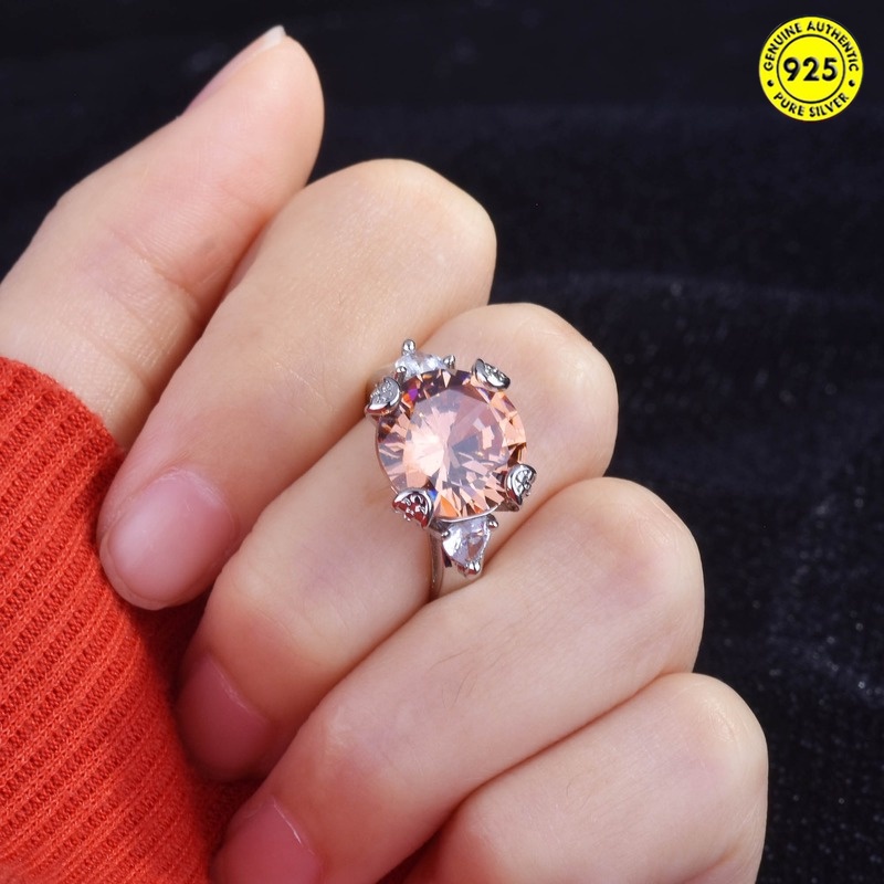 Morganite Cincin Berlian Imitasi Model Terbuka Warna Champagne Untuk Wanita