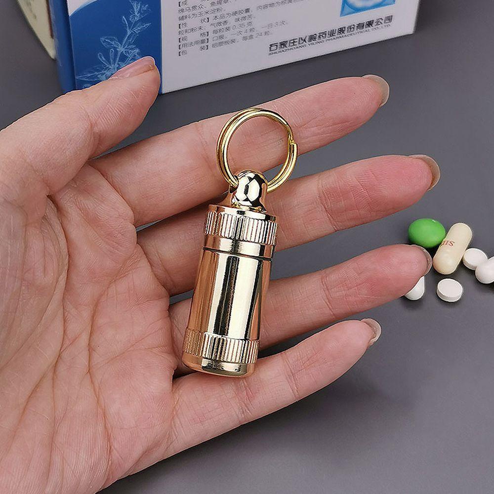 Agustinina Pill Case Portable Multifungsi Camping Aksesori Luar Perjalanan Wadah Tablet Kuningan Gantungan Kunci Holder