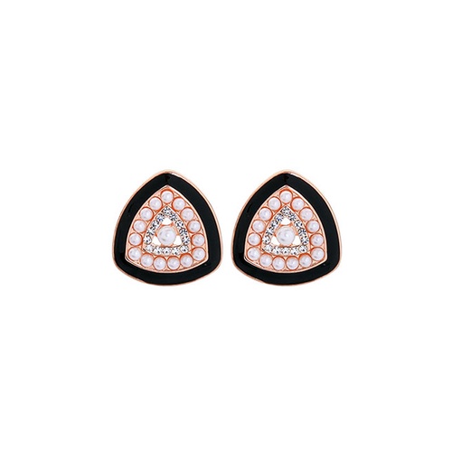 LRC Anting Tusuk Fashion Black Geometric Enamel Pearl Stud Earrings K01047