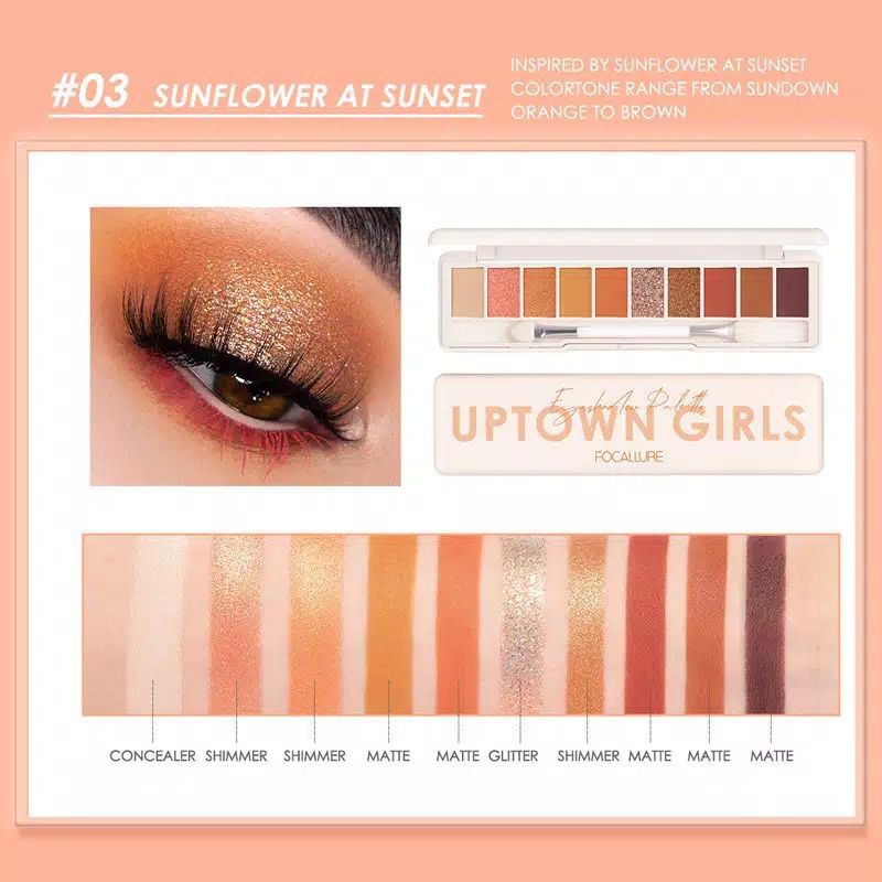 BPOM FA158 FOCALLURE STAYMAX UPTOWN GIRLS EYESHADOW 10 WARNA-FA158-03 SUNFLOWER S