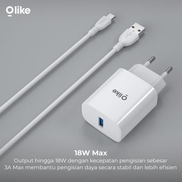 Olike Charger Adaptor 18W Free Kabel Type C Free Kabel Type C C301 - Black