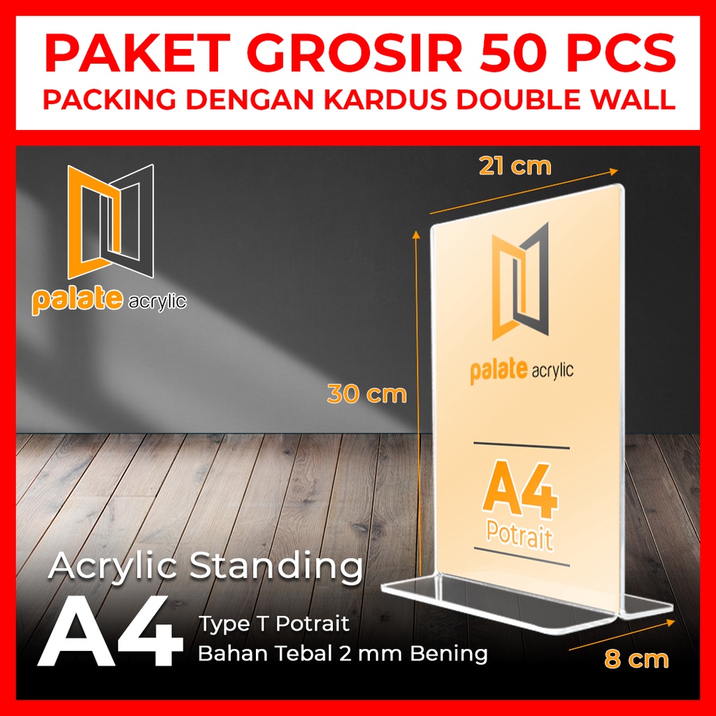 

ACRYLIC TENT CARD A4 T POTRAIT / TEMPAT BROSUR A4T PER BOX ISI 50PCS