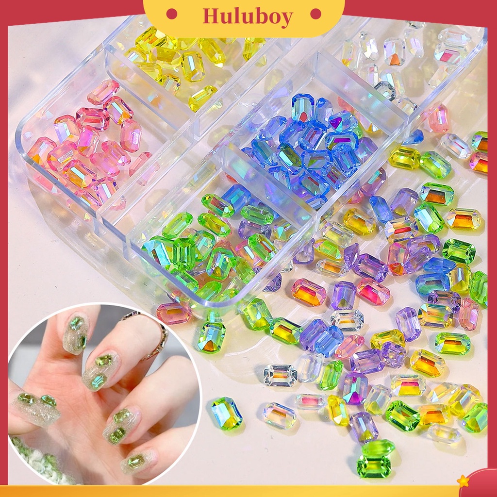 Huluboy Huluboy♡ 100 Pcs Perhiasan Kuku Berlian Imitasi Bentuk Persegi Untuk Wanita
