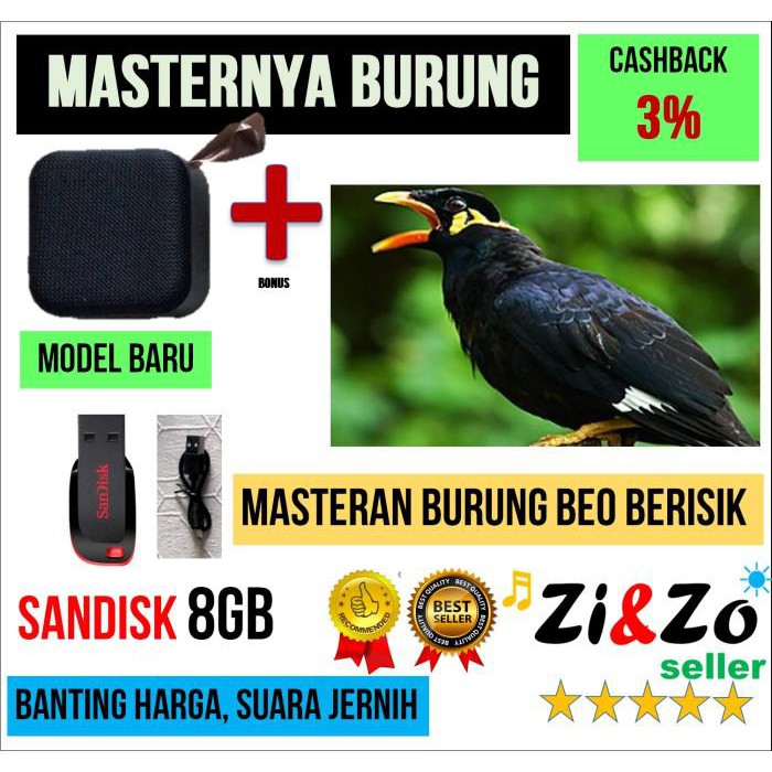 Lian | Speaker Mini T5 Usb 8Gb Sandisk Bonus Isi Mp3 Masteran Burung Beo Kekinian Terlaris