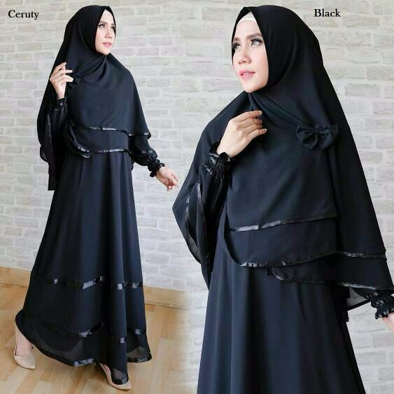 set gamis ceruti black gamis hitam gamis set hijab syari umroh polos