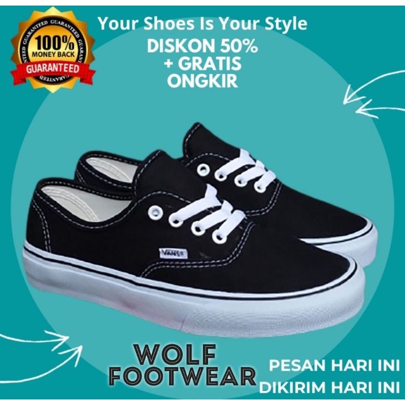 SEPATU WOLF X VANS AUTHENTIC FULL BLACK HITAM POLOS WHITE PUTIH OLDSKOOL ERA SK8-Hi Slipon Checkerboard