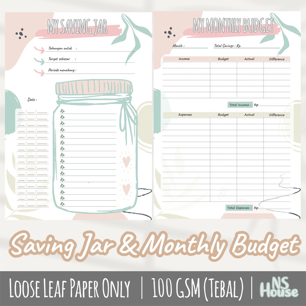 

Saving Jar & Monthly Budget - Binder Loose Leaf A5 & B5 - Simple Design