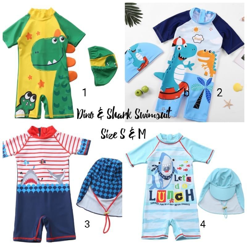 Baju renang bayi import/ baby swimwear/ baju renang romper bayi shark/ baju renang anak