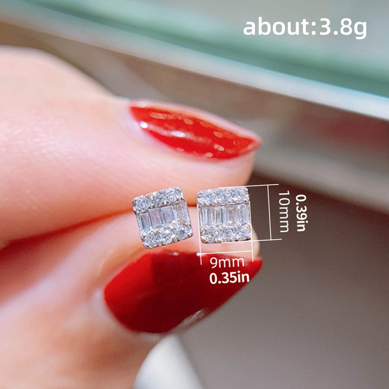 Anting Stud Cubic Zirconia Bentuk Kunci Geometris Untuk Wanita