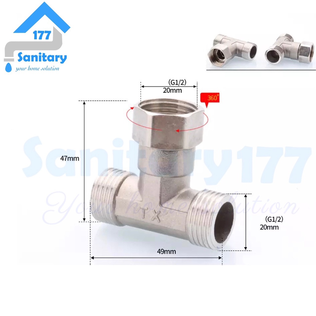 Nepel T Ring putar Stainless 304 TS18- naple tee shower  kran  1/2 inch fitting mur sambungan kran sock kloset closet closed /K22