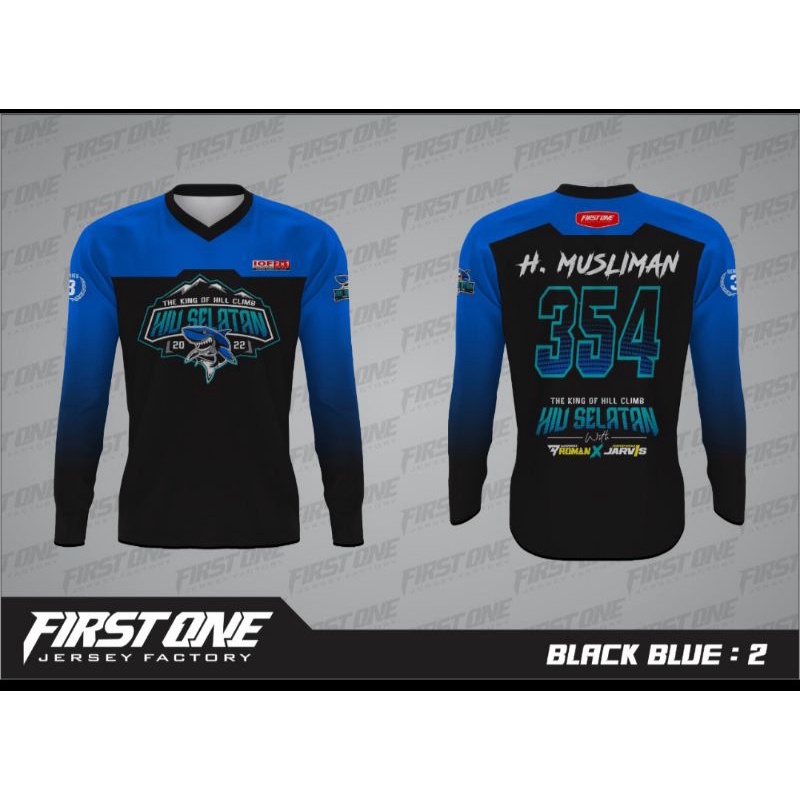 Black Blue 2 Kaos T-shirt Jersey Lengan Panjang Hiu Selatan Trail Adventure The King Of Hill Climb