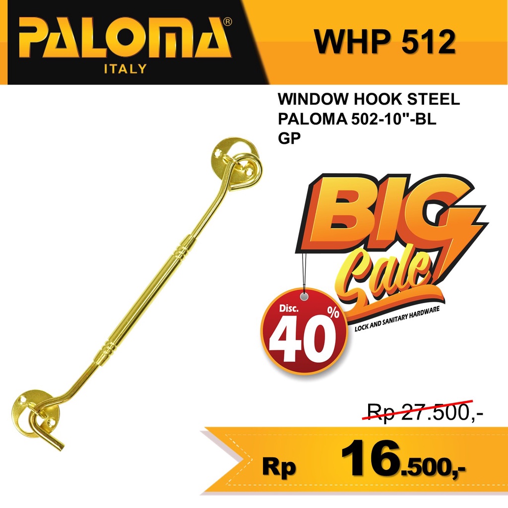 HAK ANGIN PENAHAN JENDELA WHP 512 STEEL 10&quot; INCH 25CM  GOLD WINDOW HOOK CANTOLAN