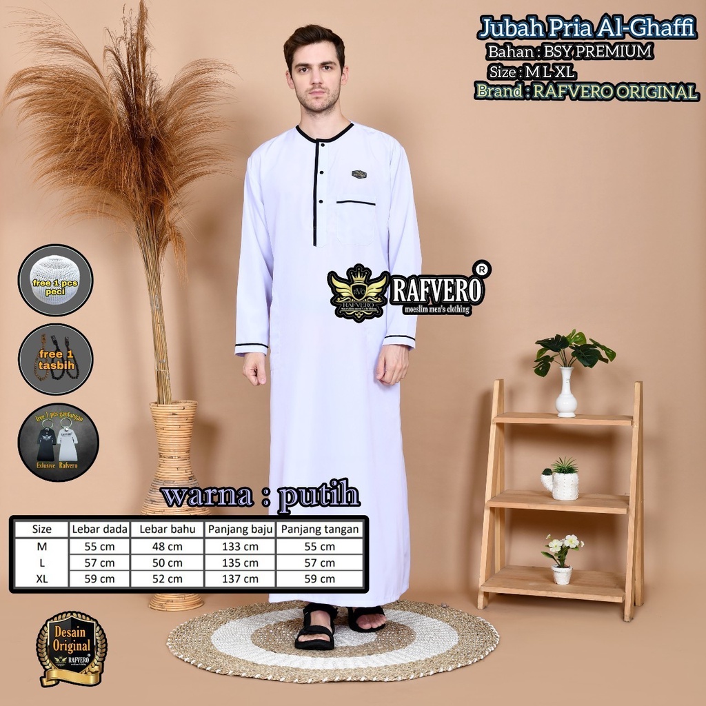 JUBAH PRIA AL GHAFFI M L XL/ GAMIS PRIA POLOS PREMIUM HITAM BEST SELLER/PAKAIAN MUSLIM PRIA LEBARAN/JUBAH ORIGINAL RAFVERO [BISA COD]