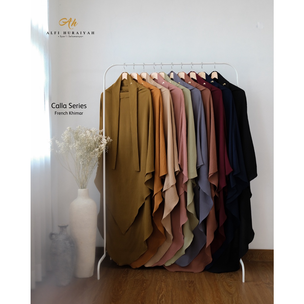 CALLA SERIES GAMIS TUNIK KHIMAR FK by ALFI HURAIYAH klambieakhwat BISA COD | bahan princess crinkle premium ironless tidak perlu setrika nyaman tidak gerah tunik set rok abaya khimar syari french khimar basic busui wudhu frienly manset kerut LD free size