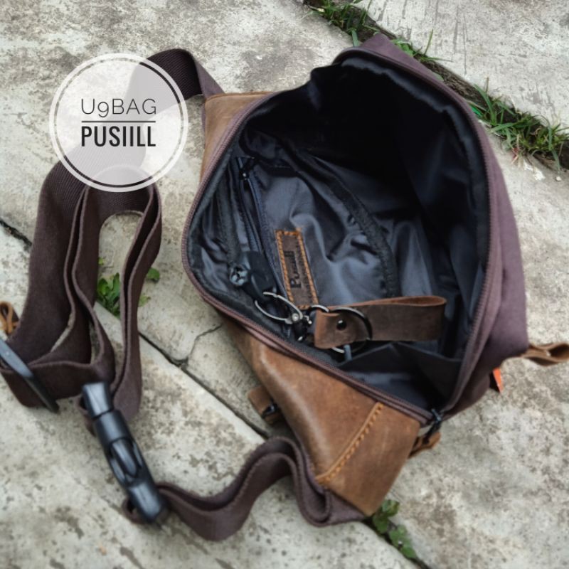 Waistbag/shoulderbag/Pusiill AM0.3 coklat/kulit asli dengan kombinasi courdura/pria&amp;wanita