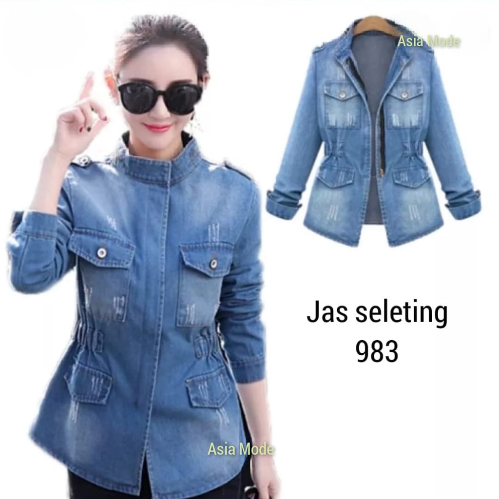 Asia Mode - Jas Kerah Shanghai Sleting Wanita / Jas Kerah Tinggi Resleting / Jaket Jeans Kerah Tegak