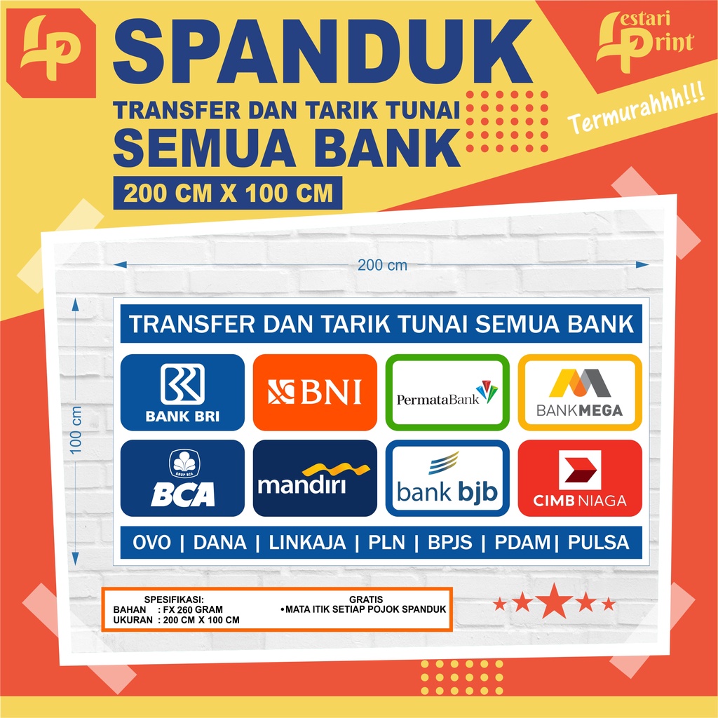 SPANDUK JASA TRANSFER DAN TARIK TUNAI SEMUA BANK / MINI ATM / BANNER /  SPANDUK BANNER BRILINK / AGE