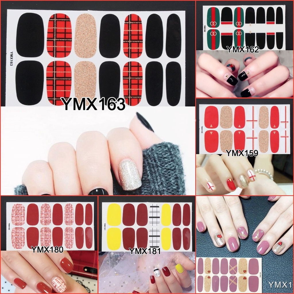 Ymx 14pcs / set Stiker Kuku Motif Kartun Grafiti / Leopard Aksen Glitter Anti Air Untuk Nail Art / Manicure YMX4