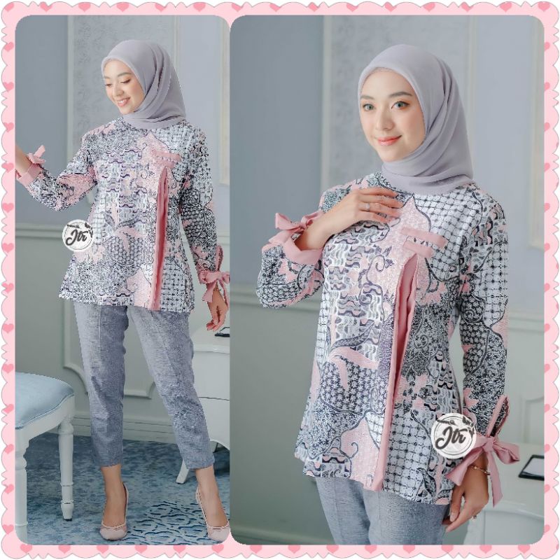 tey-17 Batik wanita ASJ SA HRB026 Kenongo Kemeja Tosca Pendek-3