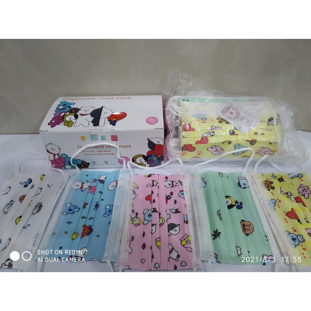 MASKER ANAK KARAKTER 3ply MASKER 3 PLY / BIRU POLOS ANAK MASKER Anak Disposable Mask isi 50pc