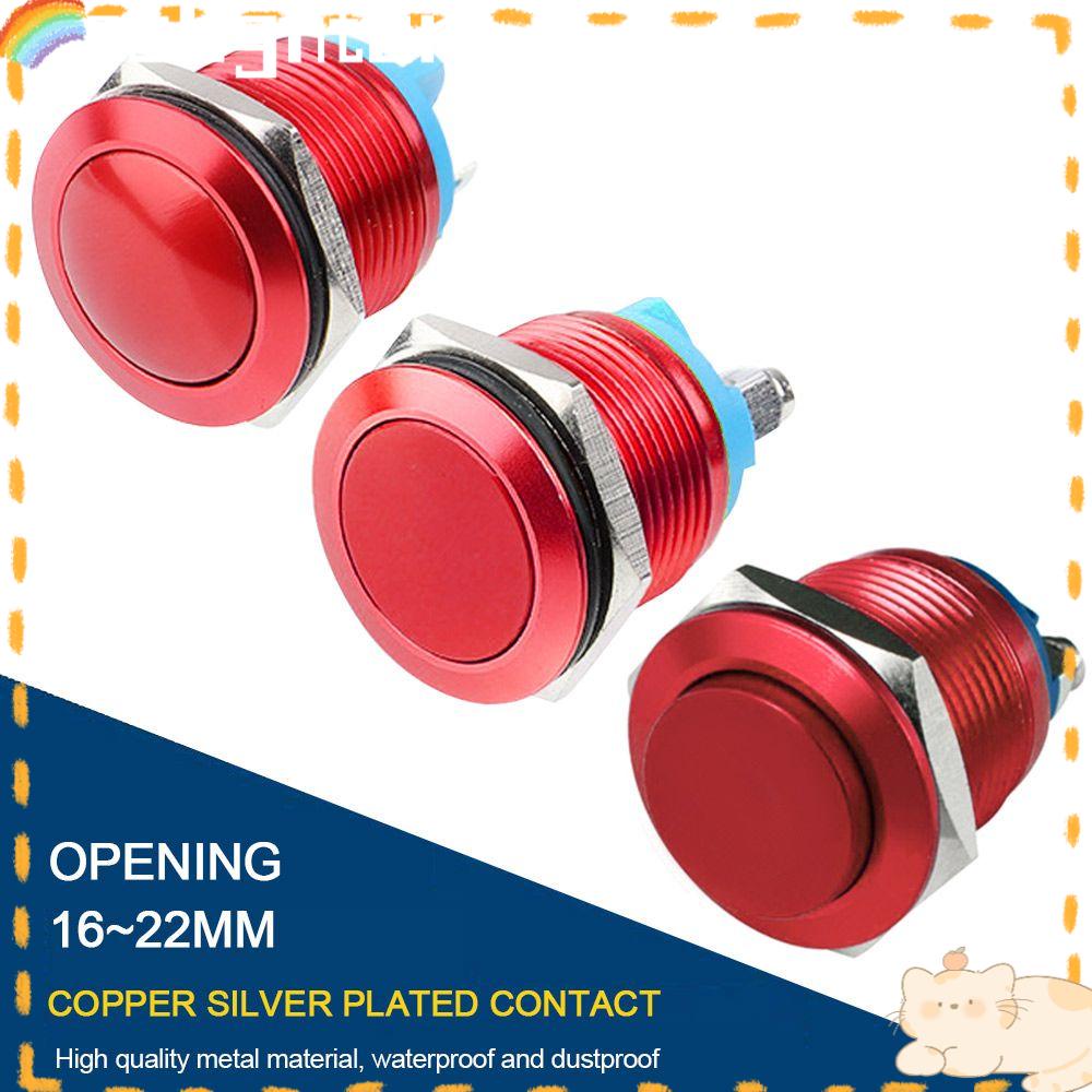 Solighter 2PCS Saklar Tombol Tekan Kepala Flat Bahan Metal Warna Merah