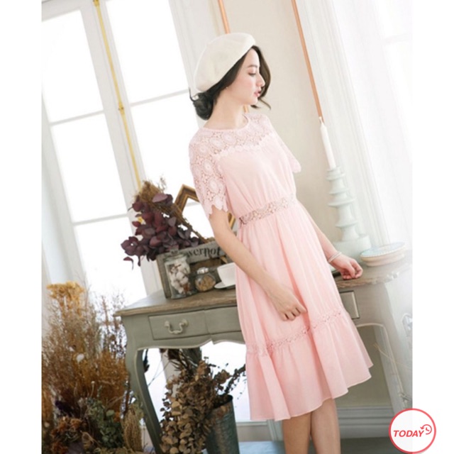 YOCO -Chiffon lace midi dress