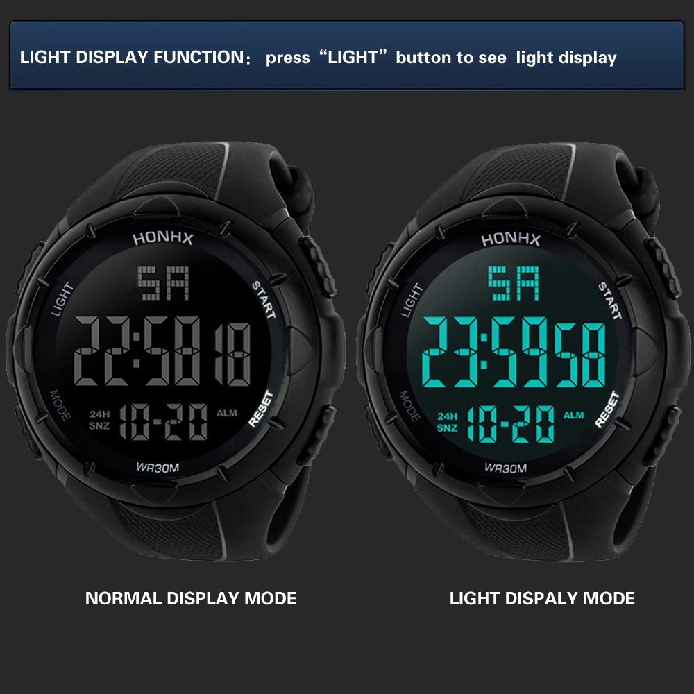 Jam Tangan Elektronik Digital Led Sport Anti Air Untuk Pria / HONHX Jam Tangan Digital Pria