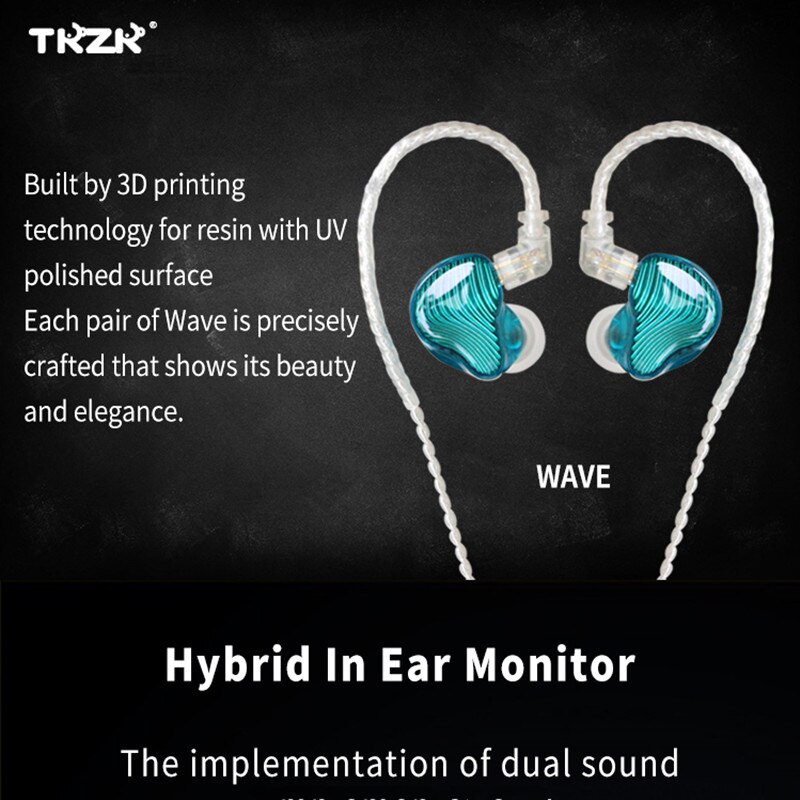 TKZK WAVE HIFI Hybrid Earphone 1DD+1BA Driver Sports Headphone DJ Music Headset Earbuds with Detachable Upgrade Cable