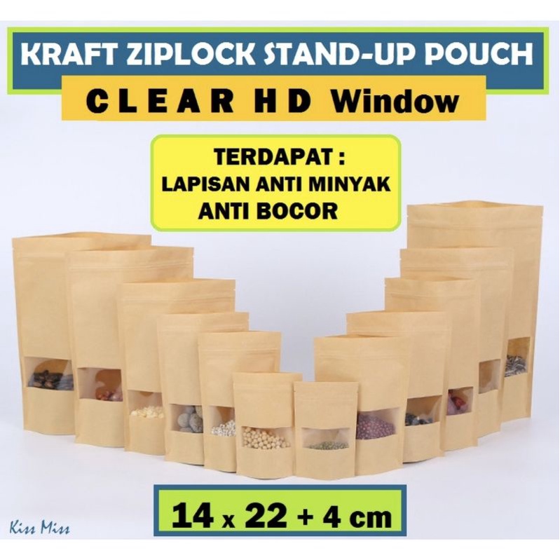 CLEAR Kraft Paper Bag Ziplock 14x22cm / Standing Pouch / Kemasan Snack / Ziplock / Kopi