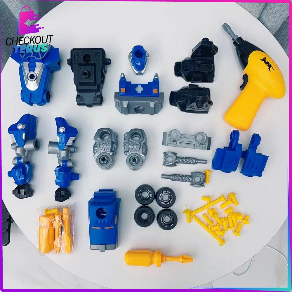 CT M214 Mainan Robot Deformation 2IN1 DIY Puzzle  Anak Laki Laki Mainan Mobil Mobilan Mainan Bongkar Pasang Dengan Obeng Listrik Robot Toys