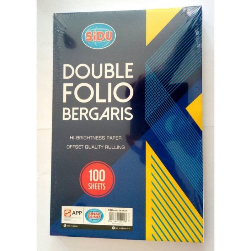 

Kertas Double Folio Bergaris Sidu/Sinar Dunia Isi 100 Lembar