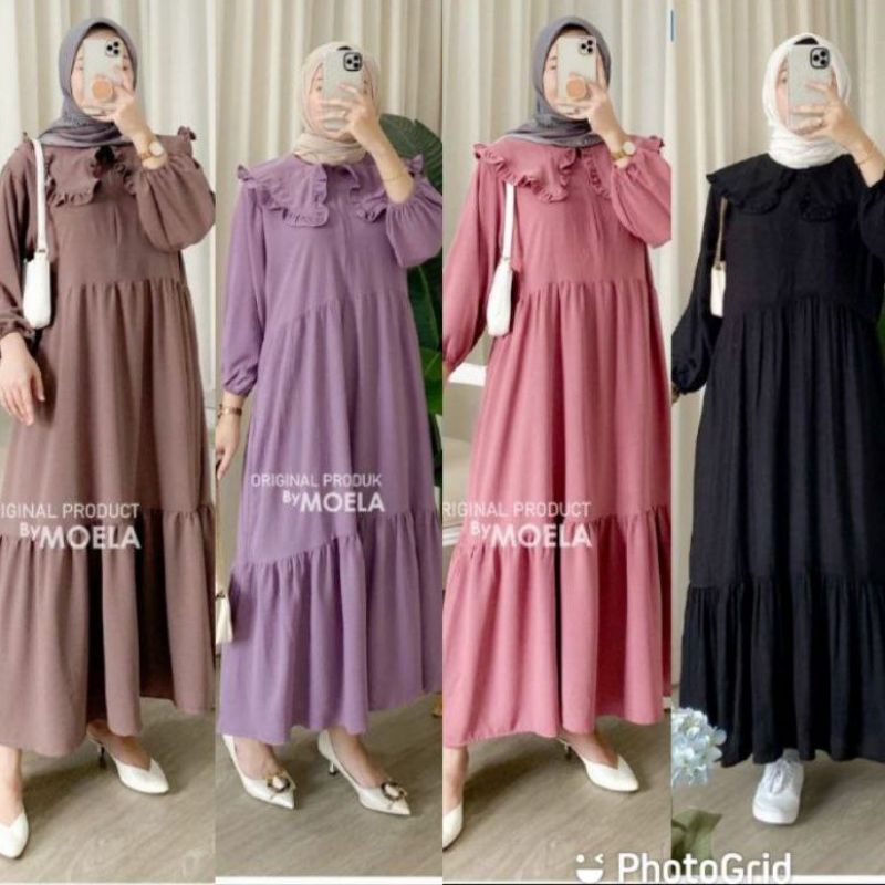 ZHR MOELA MARITA MIDI DRESS POLOS warna dusty pink ungu purple choco hitam ld 110 lebaran kondangan 