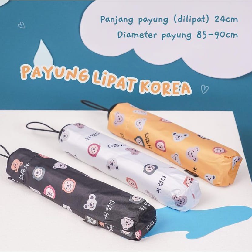 Payung lipat 3 animal korea lucu lapis hitam anti UV / GRC - 602 BISA COD 4U CLOTHING