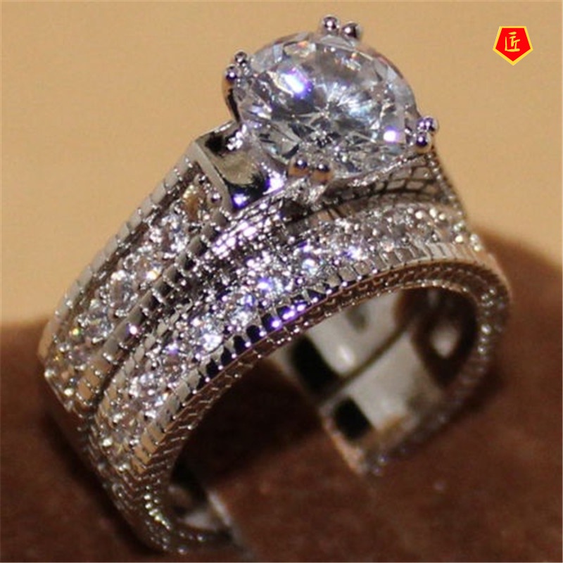 [Ready Stock]European and American Zircon Ring Set Affordable Luxury Fashion