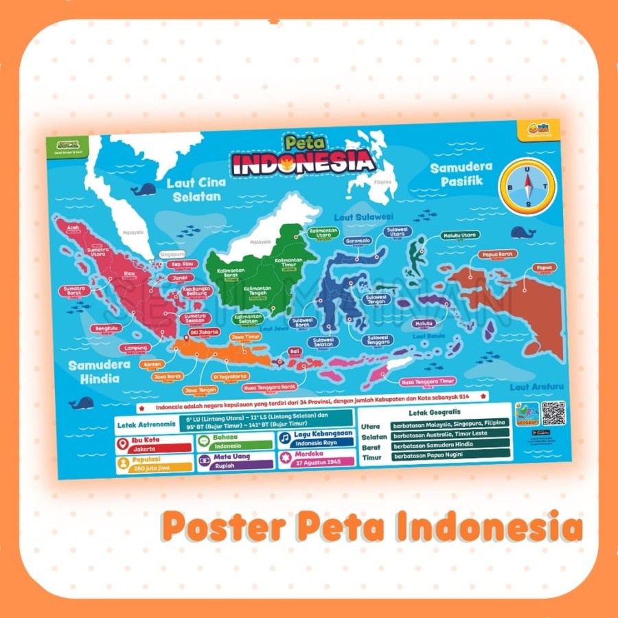 MOMBABY1 Poster Edukasi Anak Wipe and clean belajar peta Indonesia Premium