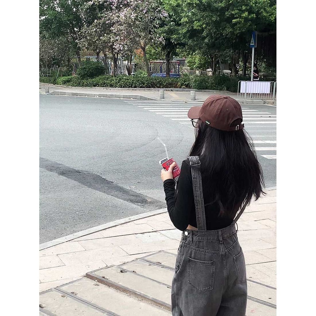 Overall denim hitam abu-abu wanita 2022 musim panas baru retro Hong Kong rasa celana longgar pinggan