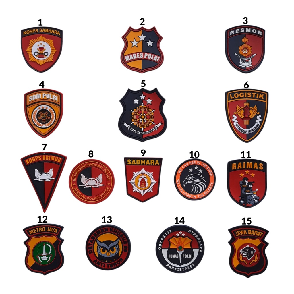 Emblem Patch Rubber Logo Mabes, Resmob, Raimas, Logistic, Korps Brimob, Korps Sabhara, Propam