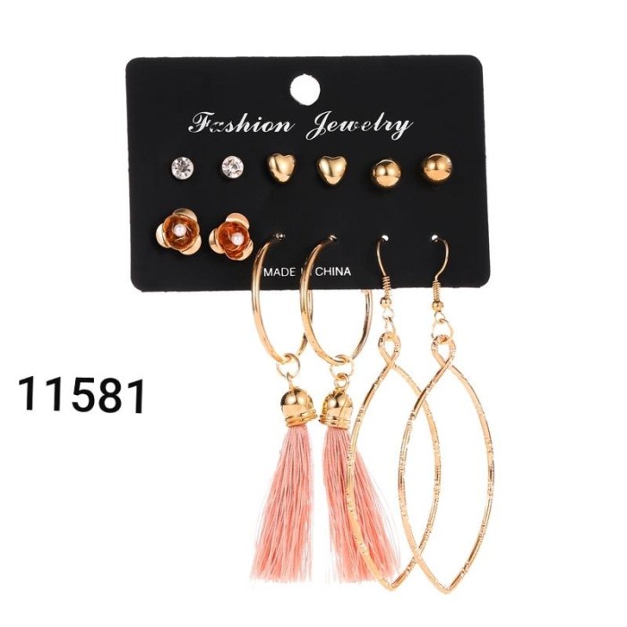 Anting Set isi 6 pasang anting Wanita Rumbai 11581