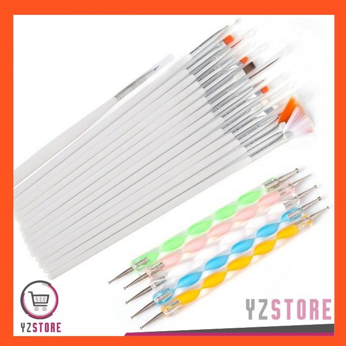 Kuas Kuku Nail Art Brush Kutek Plus Dotting 20 in 1 (J&amp;T COD / Bayar Ditempat) YZ26