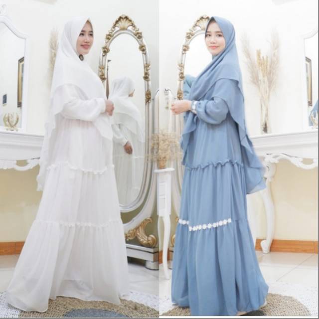 Set aurelia syar'i ORI  Laninie syar'i (putih-biru ke abuan)