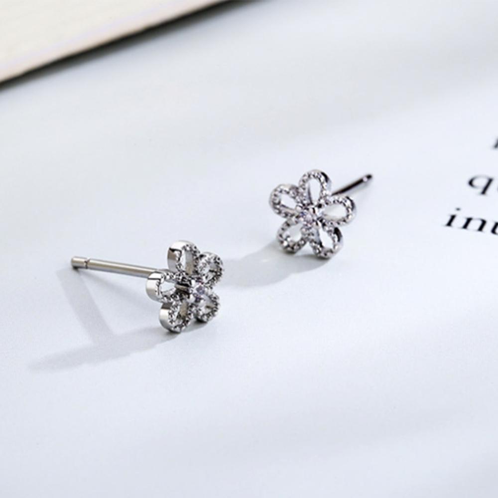 Timekey Anting Tusuk Desain Bunga Hias Zircon Gaya Simpleelegan Untuk Wanita A3K3