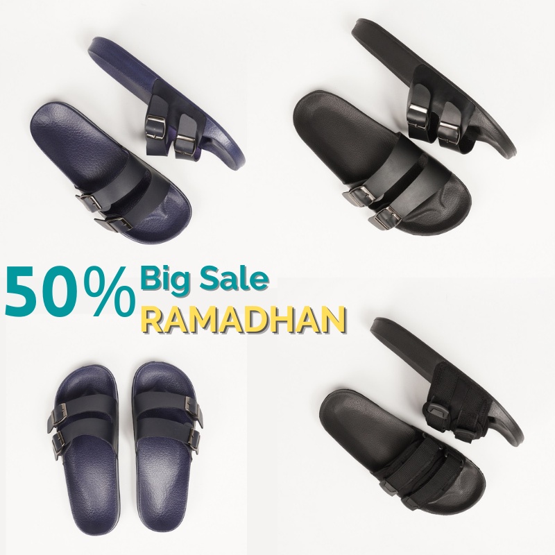 Sandal Pria Slide Slip on Sendal Anti Licin Ringan Selop Hitam