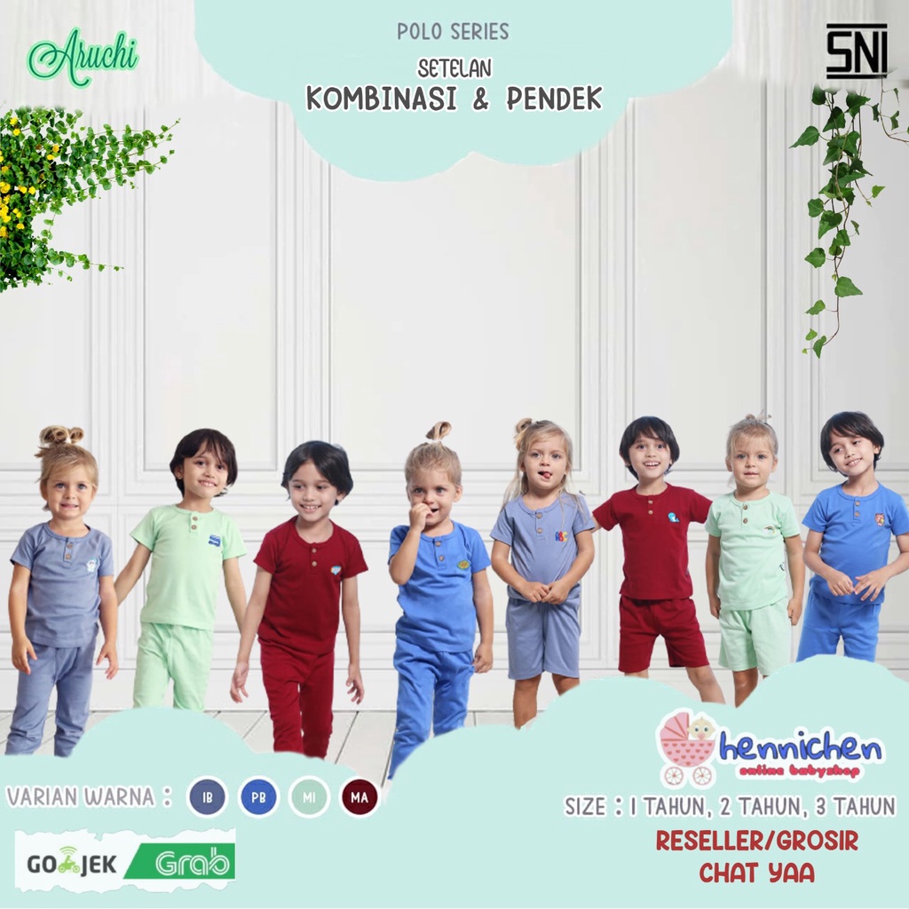 ARUCHI SETELAN BAJU ANAK PENDEK CELANA PANJANG /  SETELAN BAJU PENDEK CELANA PENDEK POLO SERIES 1-3 TAHUN