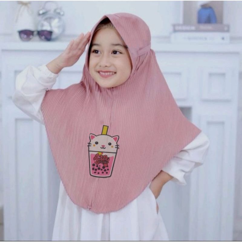 HIJAB INSTANT JERSEY PED PLISKET ANAK BOBA TERBARU