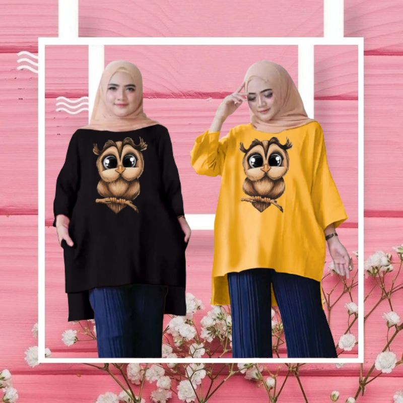Jeslyn.Fashion Tunik Jumbo XXXL LD 130 Cm Tangan 3/4 Bahan Kaos . Baju Atasan Tunik wanita Dewasa Bi
