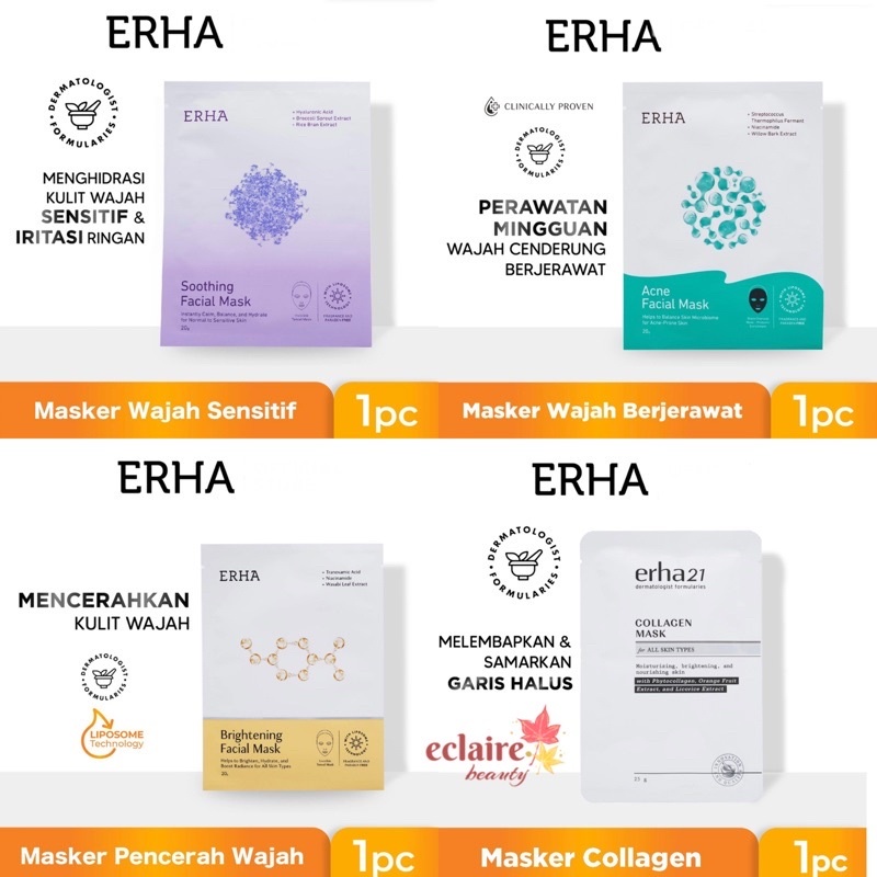 ERHA  Facial Mask / Acne Facial Mask / Soothing Facial Mask / Brightening Facial Mask - Masker wajah - ALD