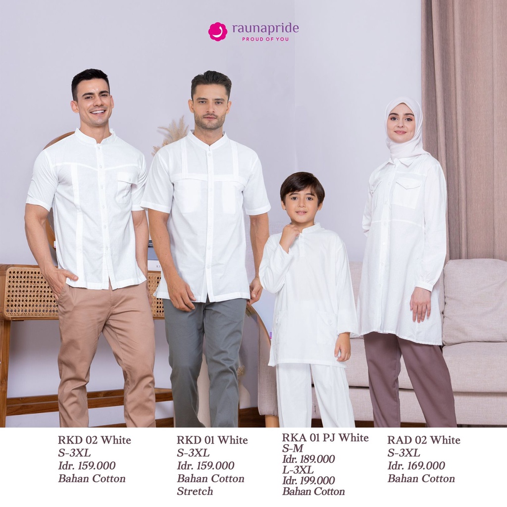 RKA PJ RKD RAD 01 02 Putih White Koko Tunik Atasan Rauna Pride Couple Panjang Pendek Anak Dewasa