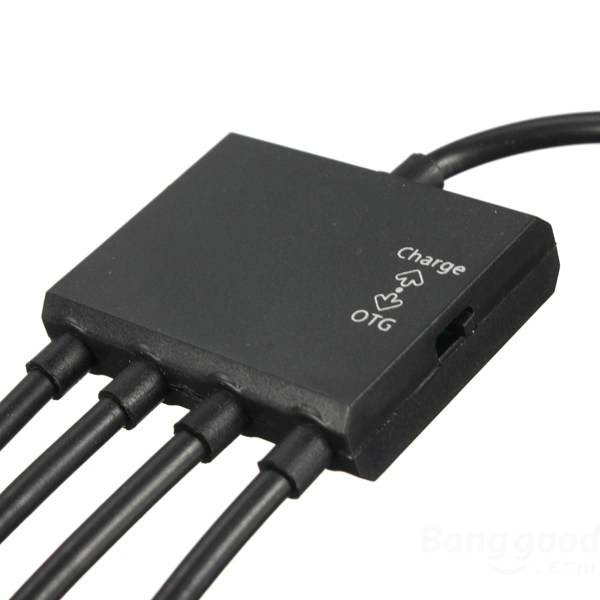 Micro USB OTG Hub 4 in 1 Data Cable &amp; Charge - Black