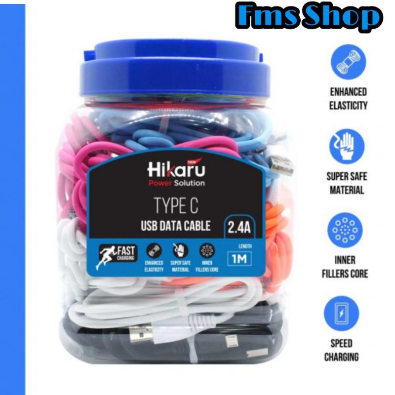 Kabel Data Type C / Tipe C Fast Charging - 1 Meter - Android - Toples - Hikaru