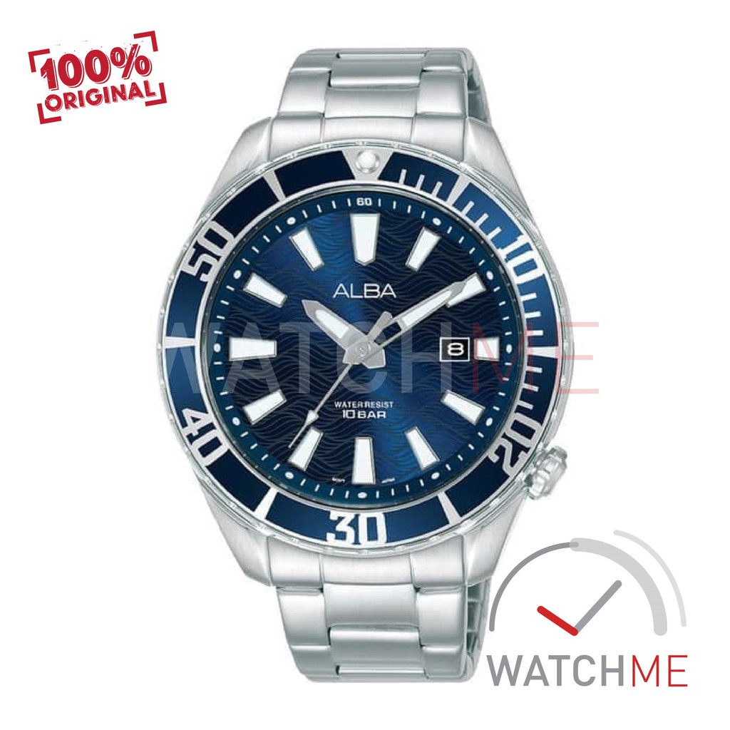 Jam Tangan Pria Alba Analog AG8K31X1 Blue Dial 100m Stainless Steel Original Garansi Murah